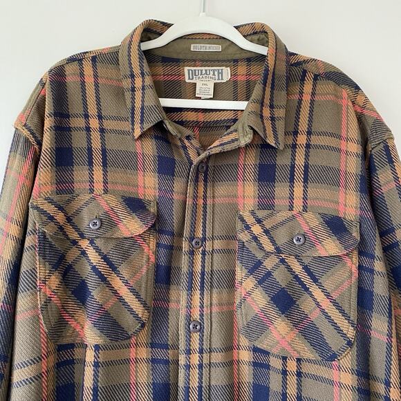 DULUTH Trading Co Plaid Shirt Mens Heavyweight Orange Green Shacket 2XL - Picture 2 of 7